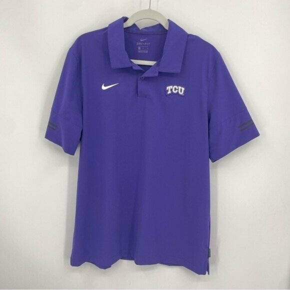 TCU HORNED FROGS NIKE DRY Polo Shirt Sz L Purple Dri-Fit On Field CQ5283 - Picture 1 of 11